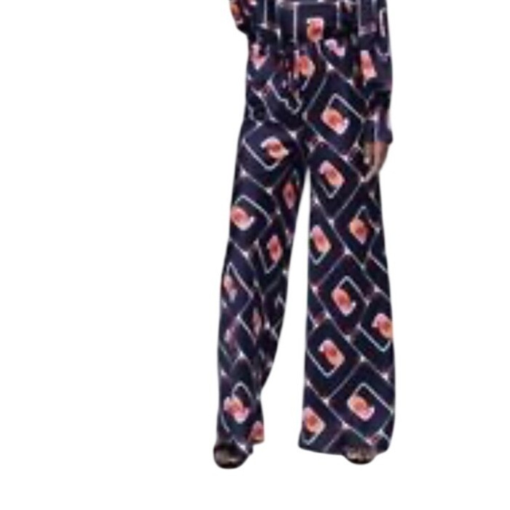 ZARA Wide Leg Pants Geometric Print Navy Orange Pink‎ Black Size XXL